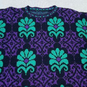 Vintage sweater 80's greeen purple - Size M/L